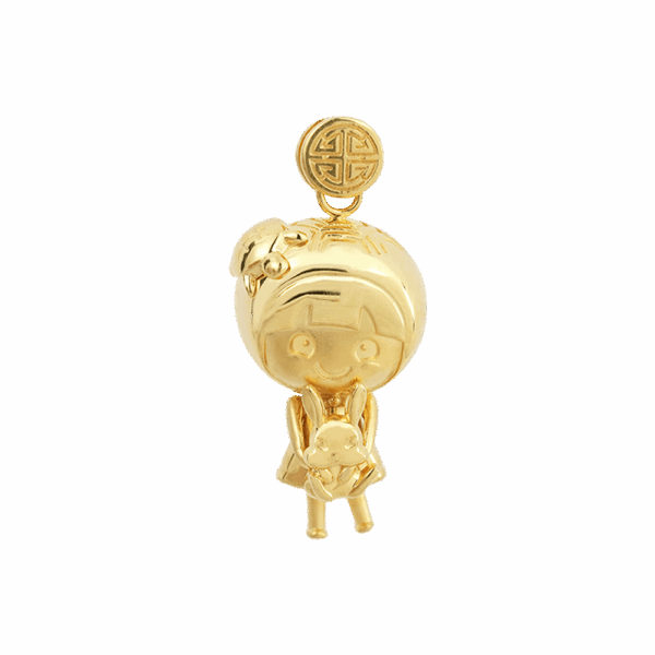 916 Gold Charm Collection – Ang Ku Kueh Girl with Rabbit