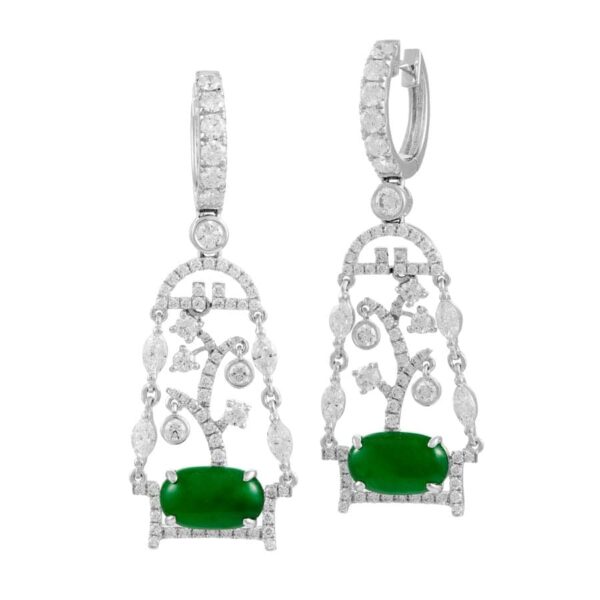 Blooming Fortune Jadeite Diamond Dangling Earrings