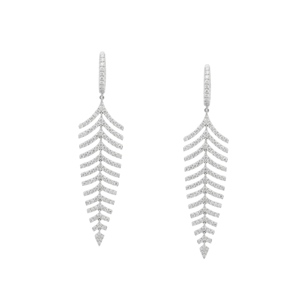 Diamond Feather Dangling Earrings