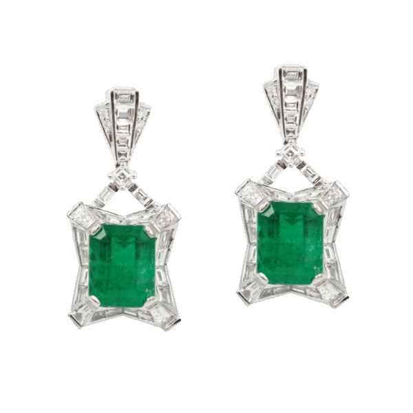 Deco Emerald Diamond Earrings