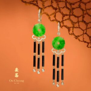 Infinite Blessings Onyx Jadeite Diamond Earrings