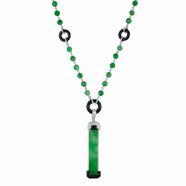 Beaded Jadeite Onyx Diamond Necklace