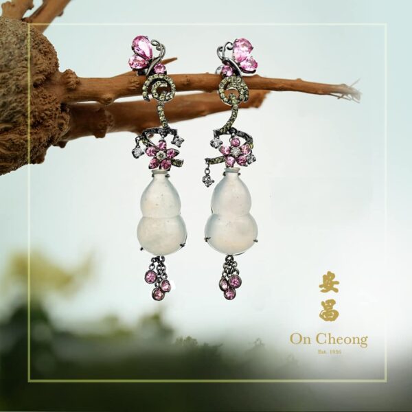 "Blossoming Gourd" Ice Jadeite Earrings