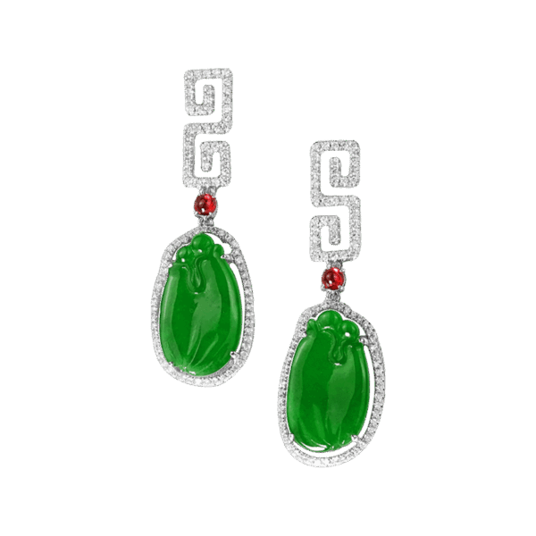 "Blessings & Longevity" Jadeite Diamond Earrings