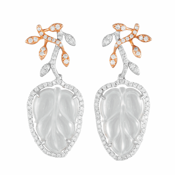 Golden Laurel Ice Jadeite Diamond Earrings