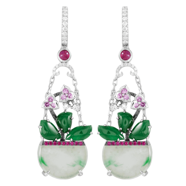 "Sweet Savour" Jadeite Pink Sapphire Diamond Earrings