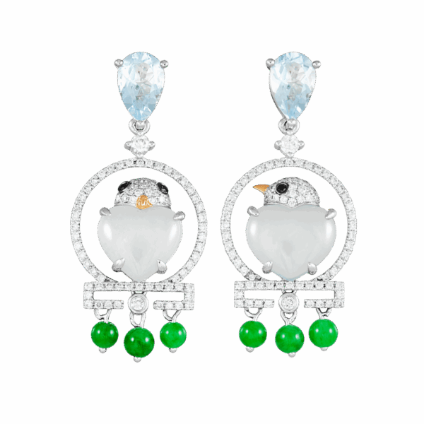 "Memento" Jadeite Aquamarine Diamond Earrings