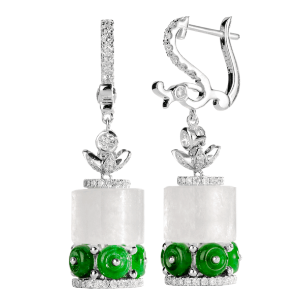 "Dragon’s Will" Ice Jadeite Diamond Earrings