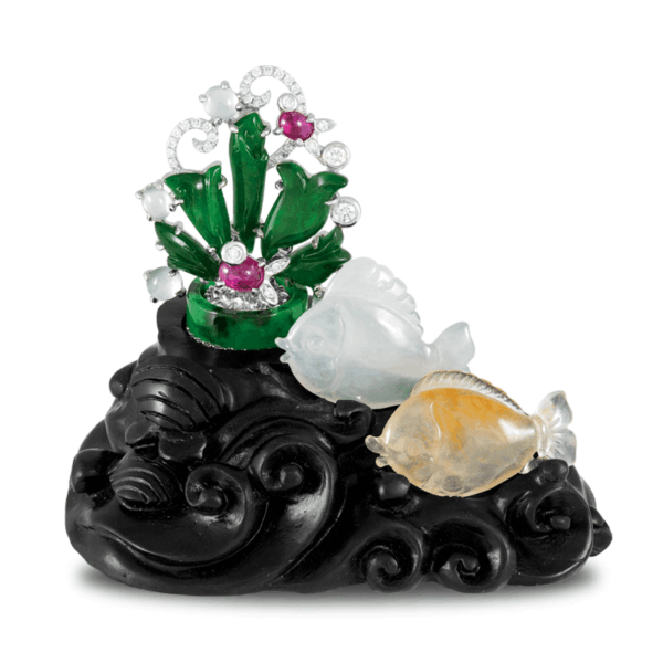 "Garland of Bloom" Jadeite Ruby Diamond Pendant