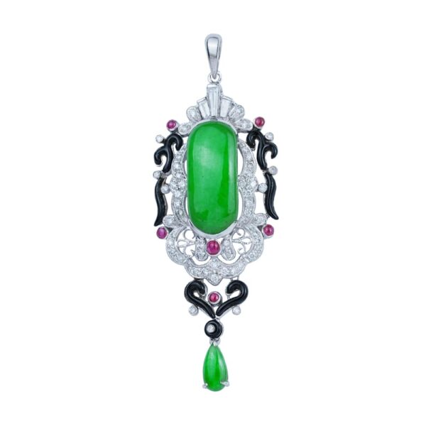 "Grandiose" Jadeite Onyx Diamond Pendant