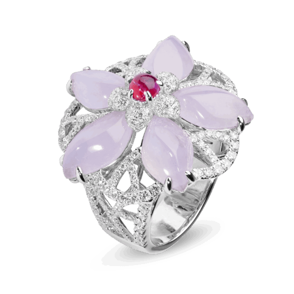 Lavender Jade Ruby Diamond Ring