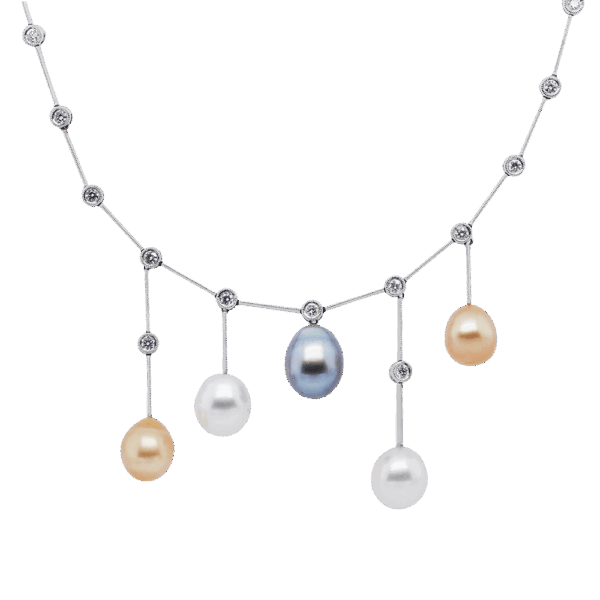 Golden Dusk Trio Pearl Diamond Necklace
