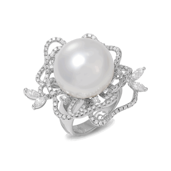 "Voyage" White South Sea Pearl Diamond Ring