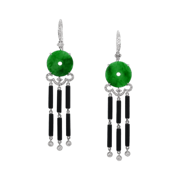 Infinite Blessings Onyx Jadeite Diamond Earrings