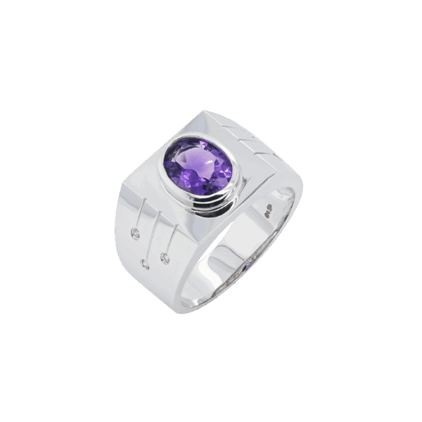 Amethyst Diamond Men's Ring