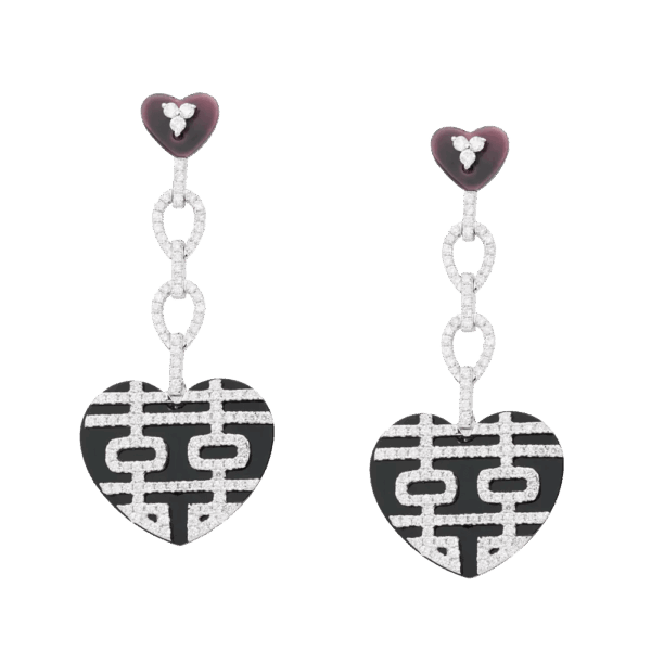 "Double Happiness" Onyx Diamond Earrings
