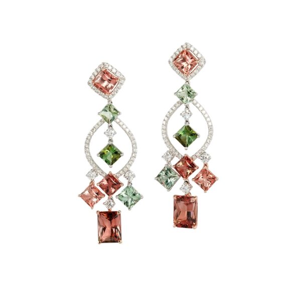 Jollity Fancy Colour Tourmaline Diamond Dangling Earrings