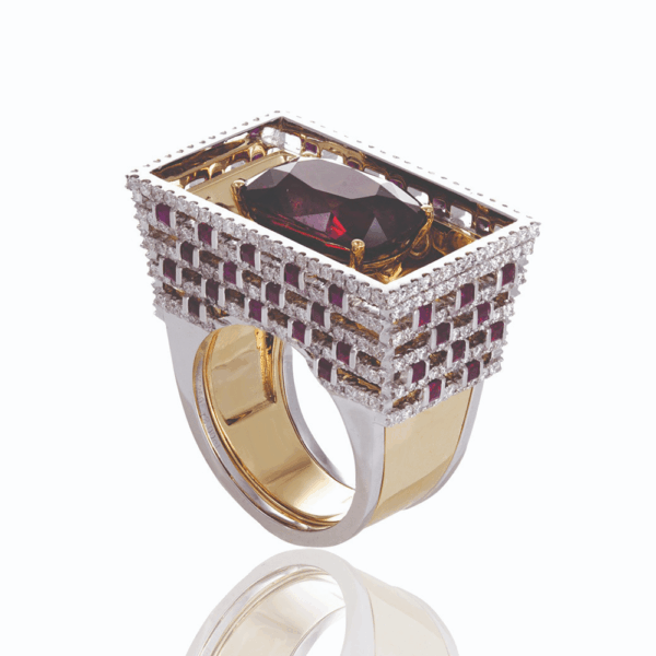 Fortress Flame Garnet Diamond Ring