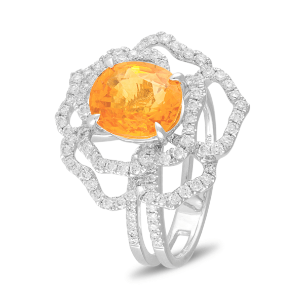Rosy Orange Sapphire Diamond Ring