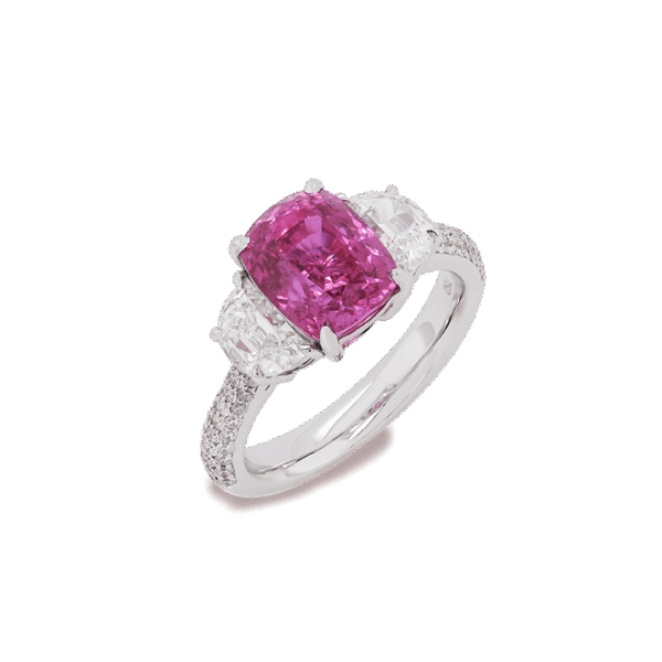 Fuchsia Flame Pink Sapphire Diamond Ring