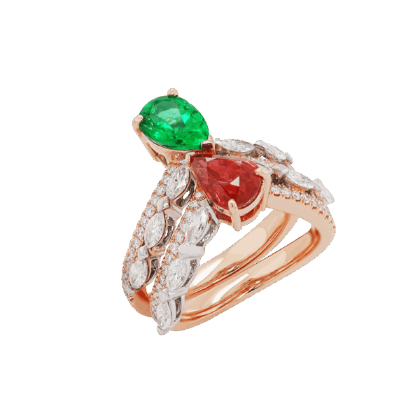 Elandra Flame Ruby Emerald Diamond Ring