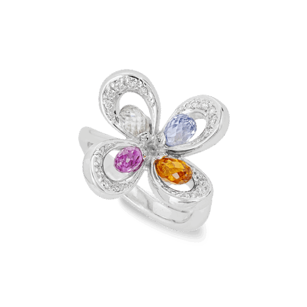 Clovey Fancy Coloured Sapphire Briolette Diamond Ring