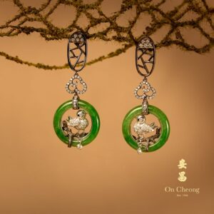 "Songbird Harmony" Jadeite Diamond Dangling Earrings