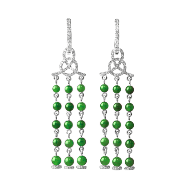 Jadeite Beads Diamond Dangling Earrings