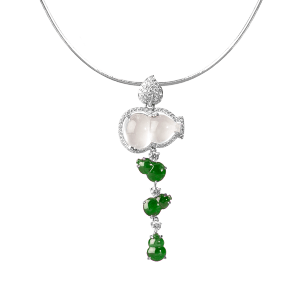 Abundance Prosperity Ice Jadeite Diamond Pendant
