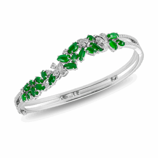 "Dancing In The Breeze" Jadeite Diamond Bangle