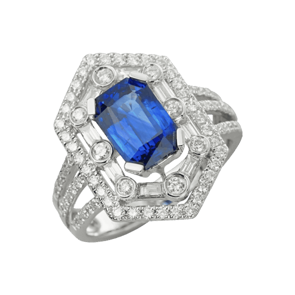 "Moderne" Blue Sapphire Diamond Ring