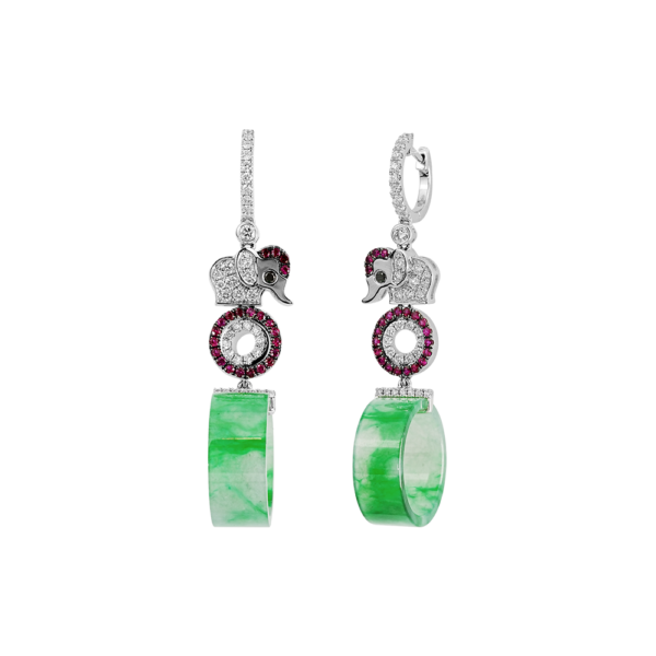 Auspicious Elephant Jadeite Diamond Earrings