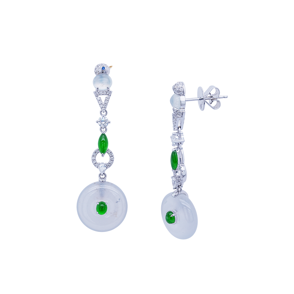 Moonbird Jadeite Diamond Earrings