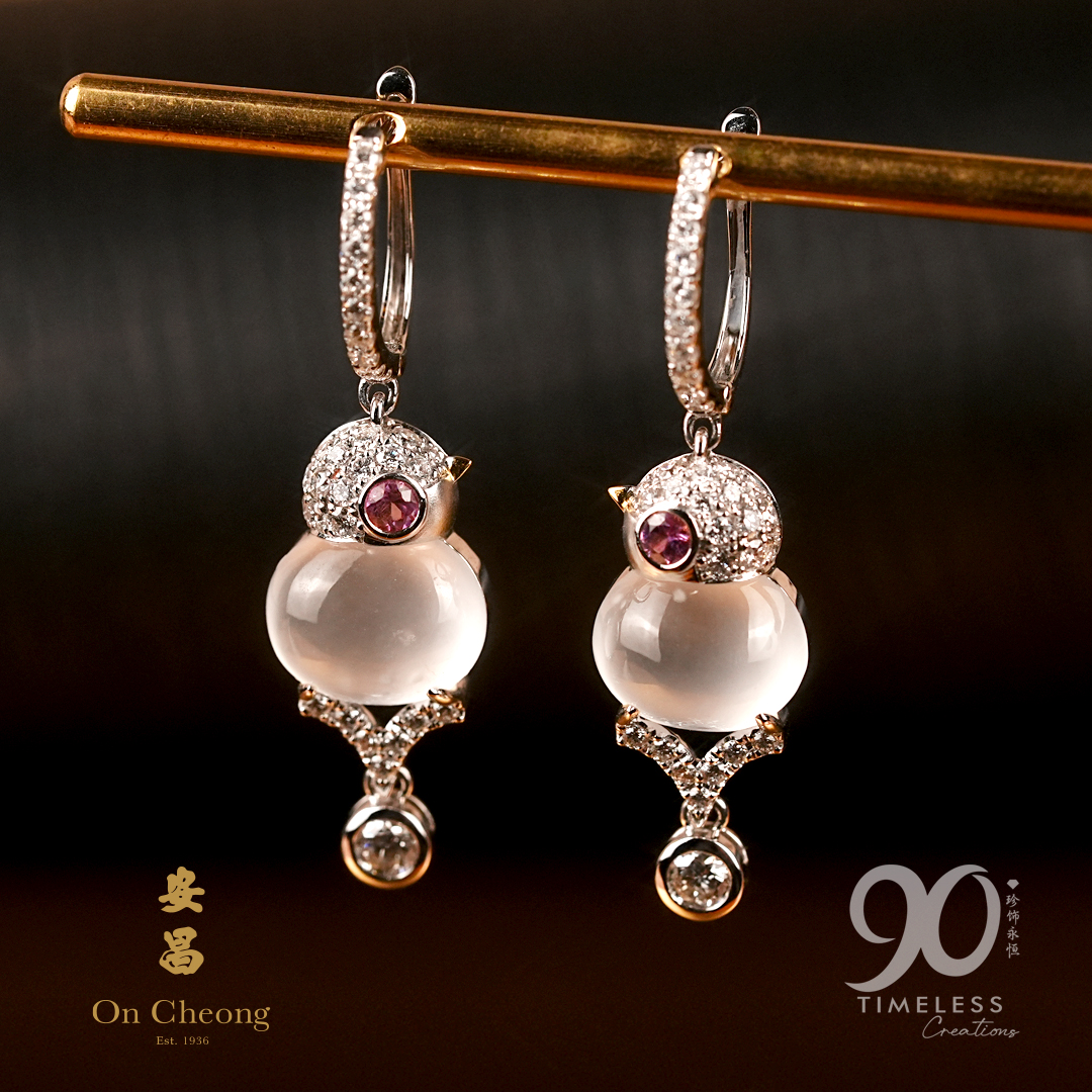 Envoys of Joy Ice Jadeite Diamond Earrings - Image 3